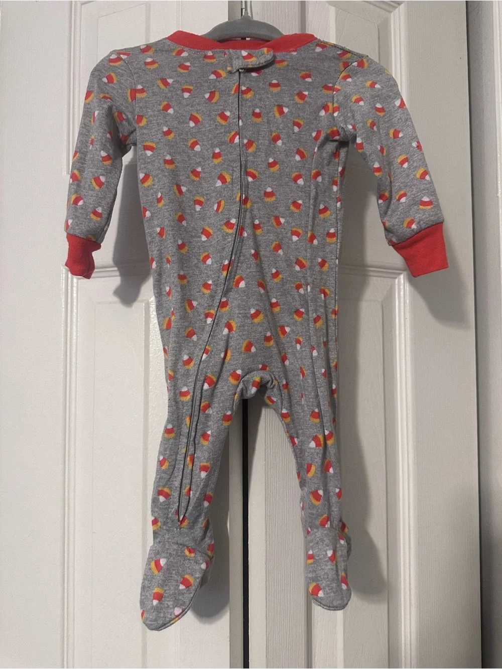 Baby Candy Corn Print Footed One-Piece Pajamas - Gray and Orange